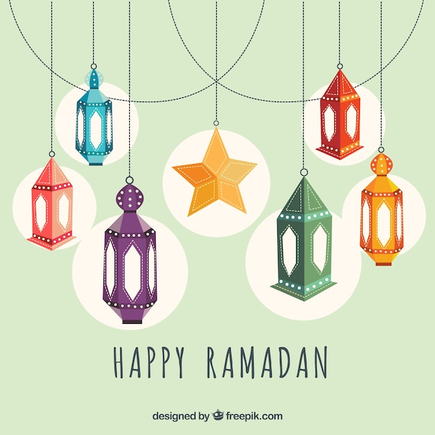 Free Vector | Ramadan background with colorful lamps and ornaments