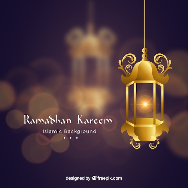 Free Vector | Ramadan background with lamp in blurred style