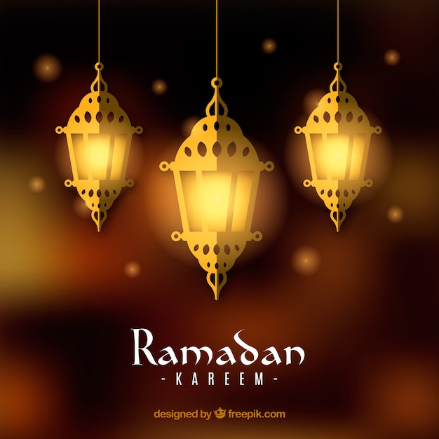 Free Vector | Ramadan background with lamps in blurred style