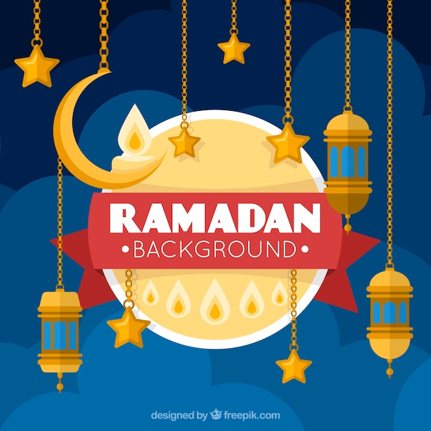 Download Ramadan background with lamps and ornaments | Free Vector