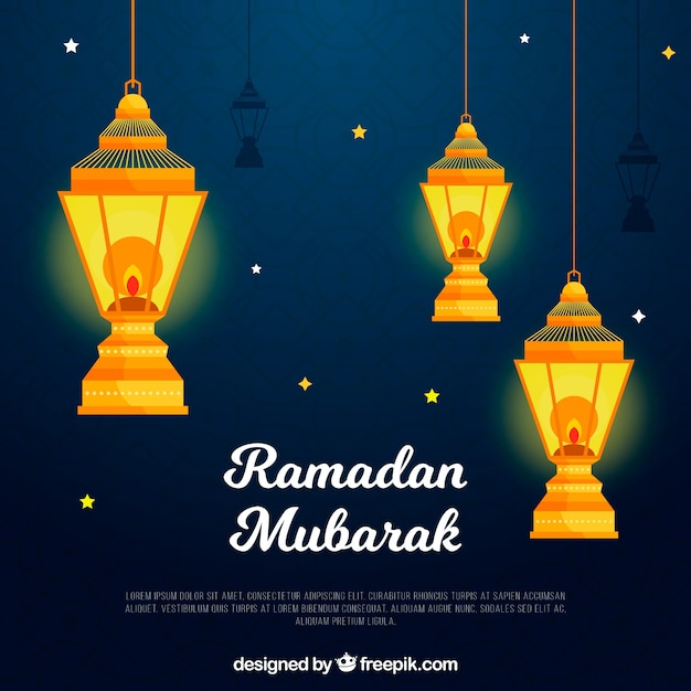 Free Vector | Ramadan background with lamps and ornaments