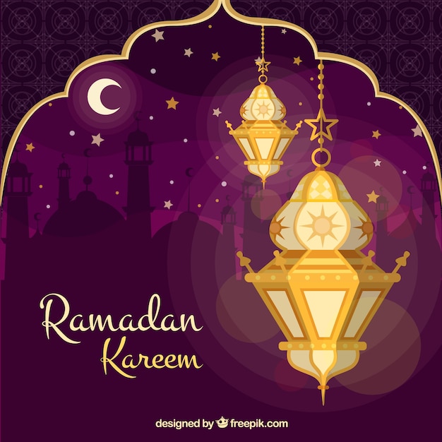 Free Vector | Ramadan background with lamps and ornaments