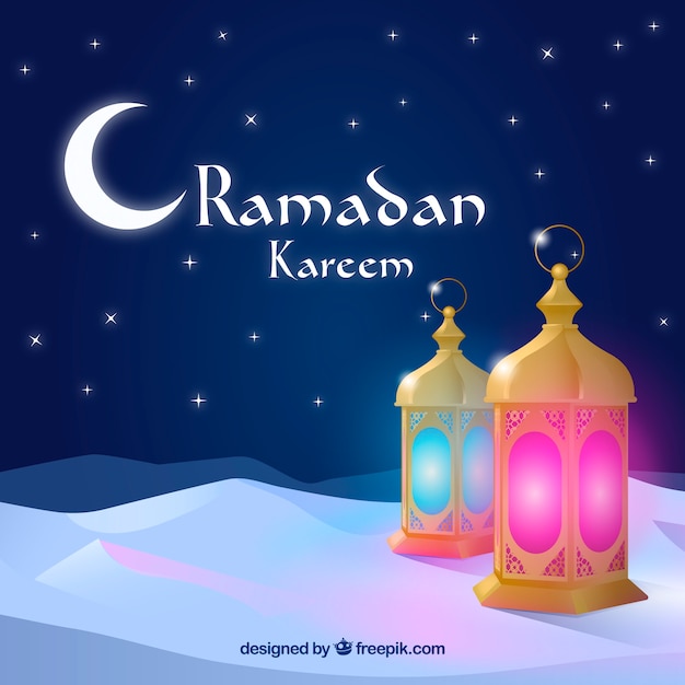 Free Vector | Ramadan background with lamps and ornaments