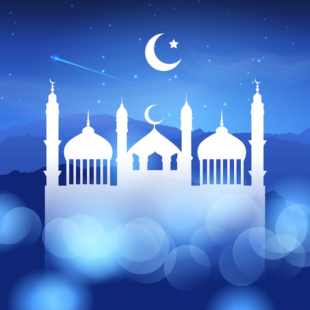 Premium Vector | Ramadan background with mosque silhouette