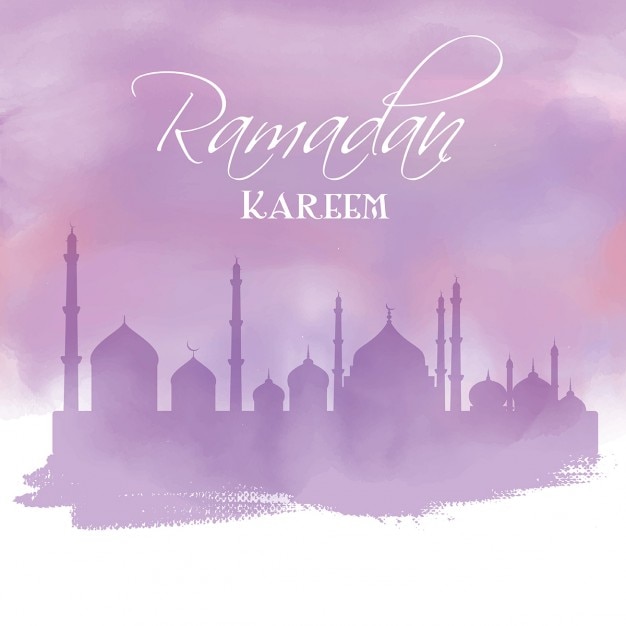 Ramadan background with purple watercolor\
mosque