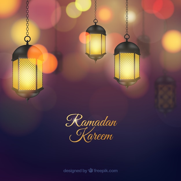 Free Vector | Ramadan background with realistic lamps