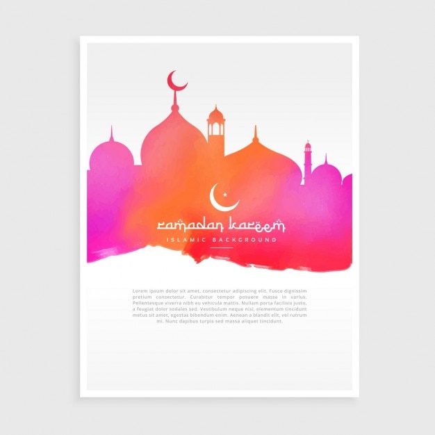 Ramadan flyer with mosque in colorful\
watercolor