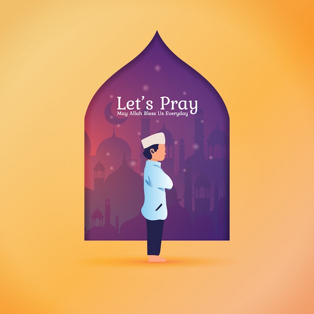 Ramadan greeting post - let's pray for muslim Premium Vector