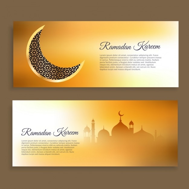 Ramadan kareem and eid banners in golden\
colors