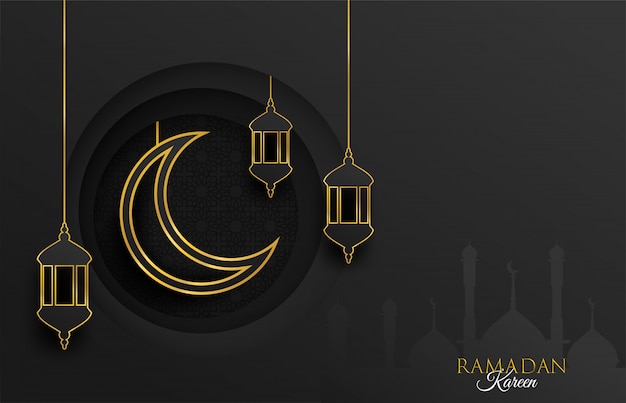 Premium Vector | Ramadan kareem background. design with moon, lantern