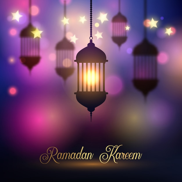 Ramadan kareem background with hanging lanterns Vector | Free Download