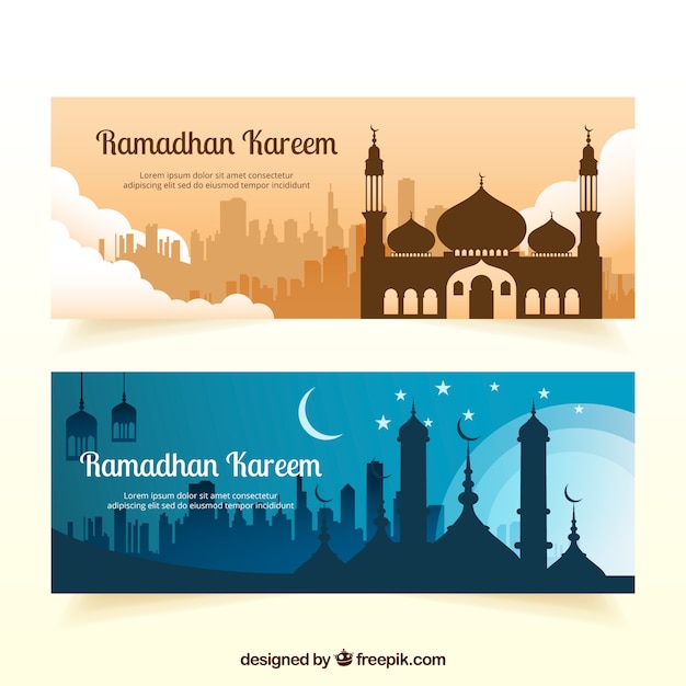 Ramadan kareem banners  with mosque Free Vector 