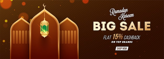 Ramadan kareem big sale 50% cashback, web header or banner desig Premium Vector