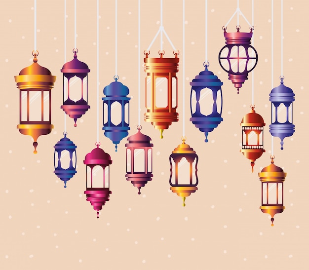 Premium Vector | Ramadan kareem colors lanterns hanging