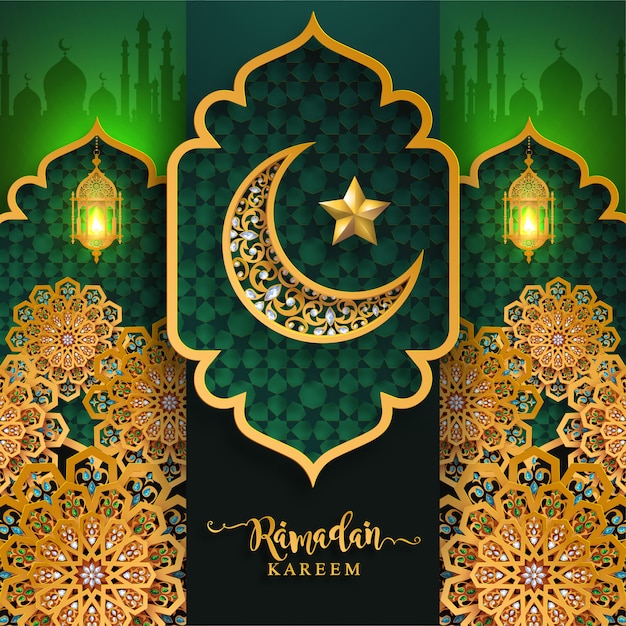 Ramadan Kareem Or Eid Mubarak Greeting Background Islamic With Gold