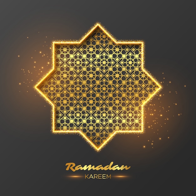 Ramadan kareem glitter octagon background Premium Vector