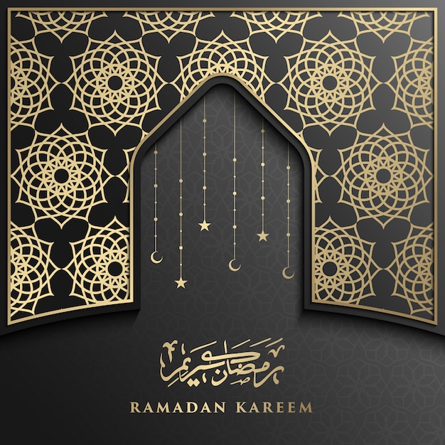 Premium Vector | Ramadan kareem greeting background with golden islamic ...