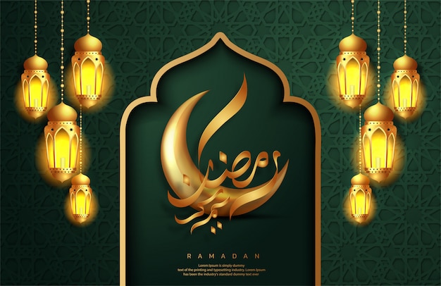 Premium Vector Ramadan Kareem Greeting Card Design Golden Crescent