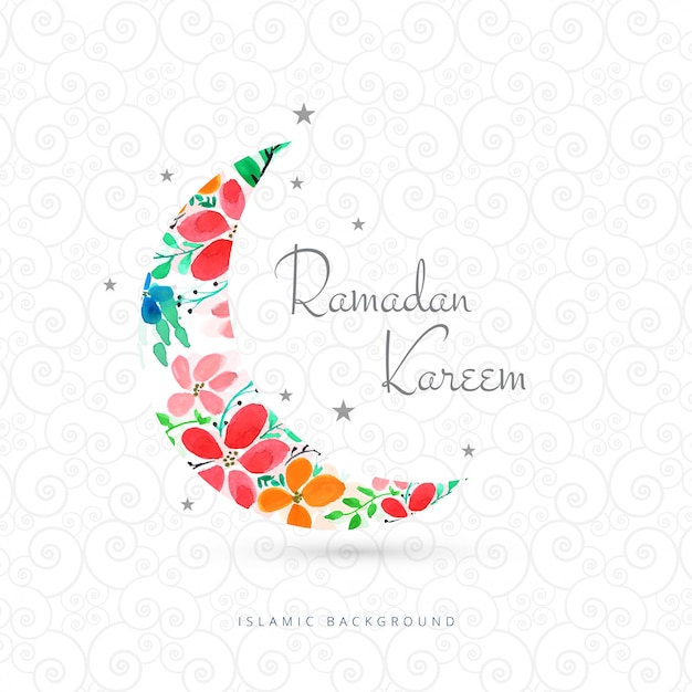 Ramadan kareem greeting card with moon design Free Vector