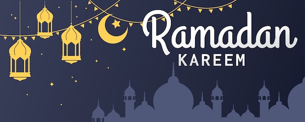 Premium Vector Ramadan Kareem Horizontal Vector Banner With Lantern