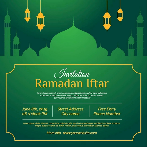 Premium Vector Ramadan Kareem Iftar Invitation Design With Lantern
