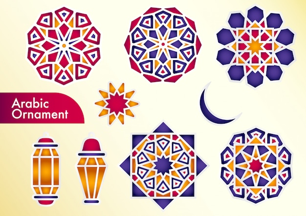 Ramadan kareem islamic set with geometric patterns Premium Vector