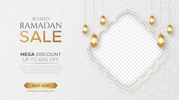 Ramadan kareem sale banner with empty space for photo Premium Vector