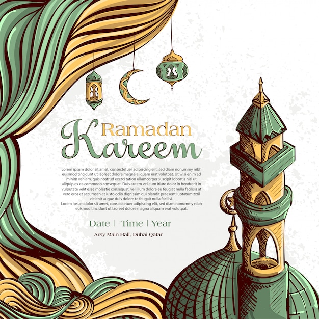 Free Vector | Ramadan kareem with hand drawn islamic illustration