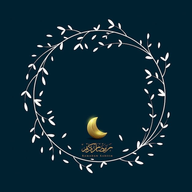 Ramadan kareem with moon and flower frame Premium Vector