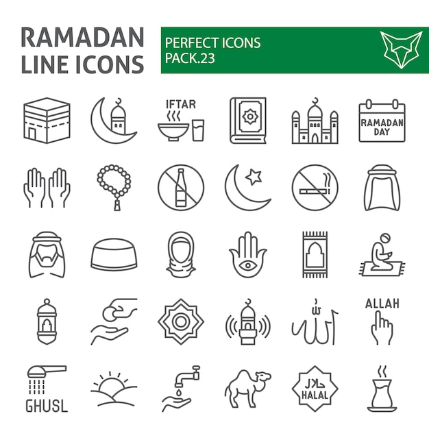 Ramadan line icon set, islamic collection Premium Vector