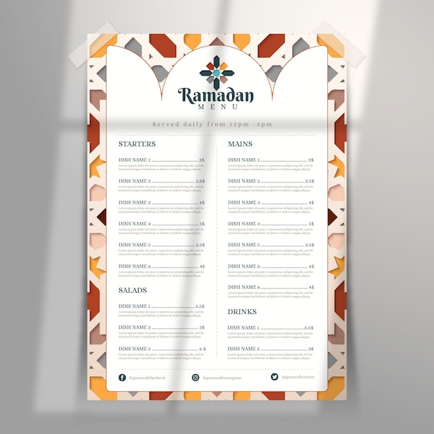 Free Vector Ramadan menu template in paper style