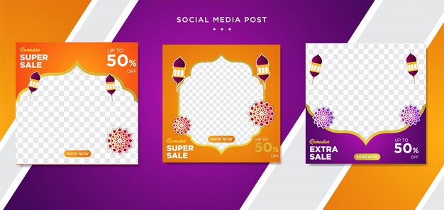 Ramadan sale social media post template banners ad. editable vector illustration Premium Vector