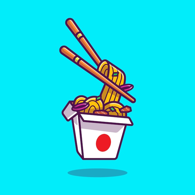 Premium Vector | Ramen noodles with chopstick cartoon illustration.