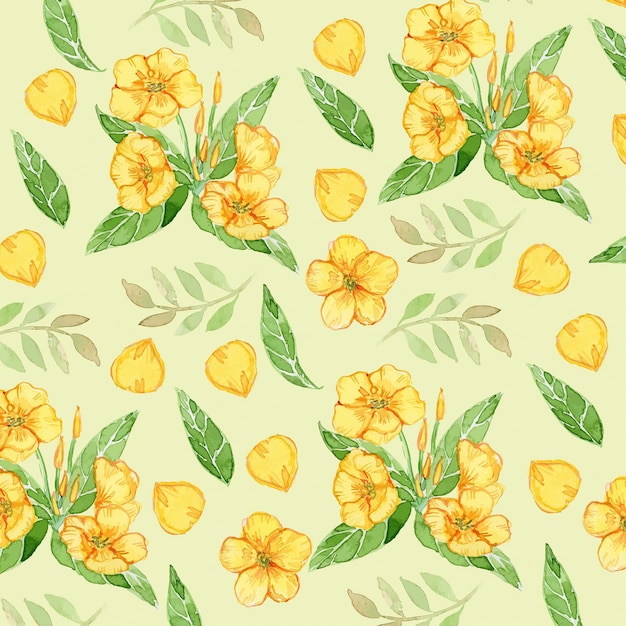 ラナンキュラス黄色い花水彩シームレスパターン プレミアムベクター
