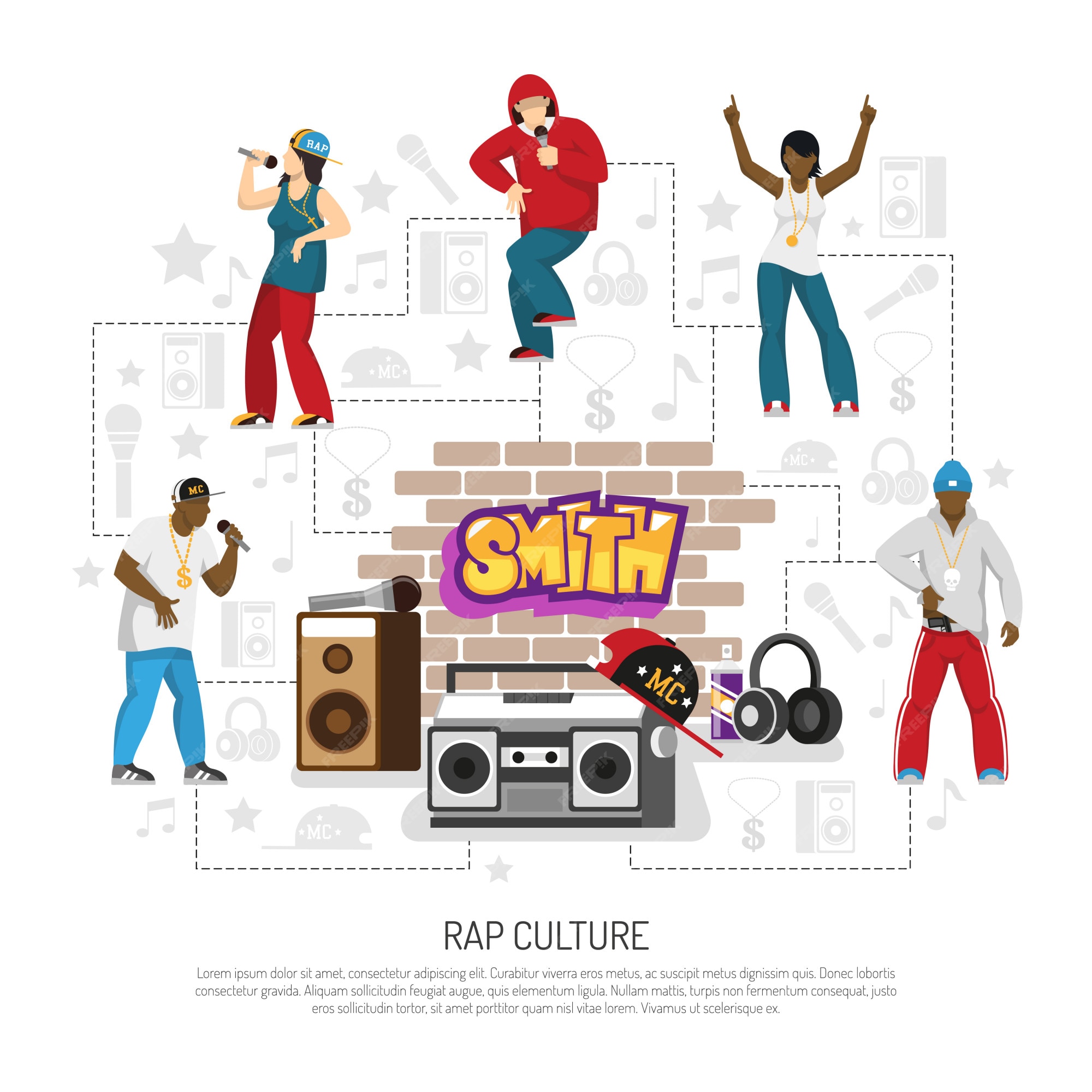 Free Vector | Rap music singers symbols template