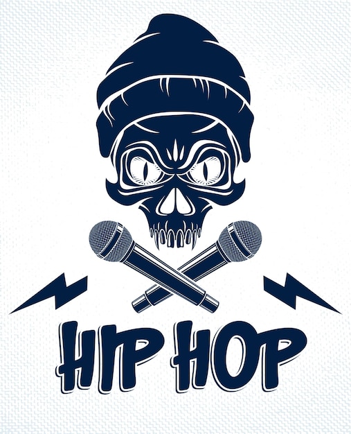 Premium Vector | Rap music vector logo or emblem with aggressive skull ...