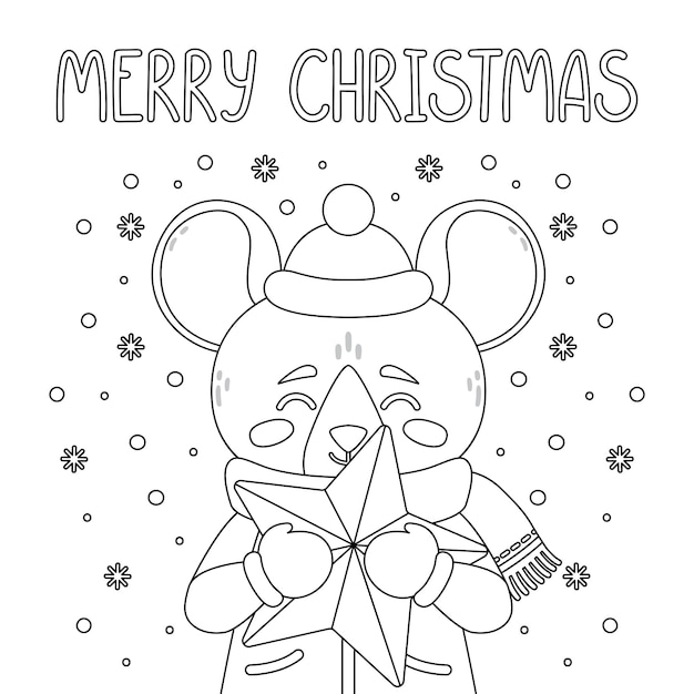 Premium Vector The Rat With A Star Merry Christmas Card