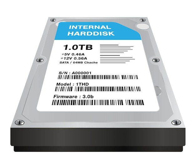 Real 3d internal harddisk storage on a white background Premium Vector