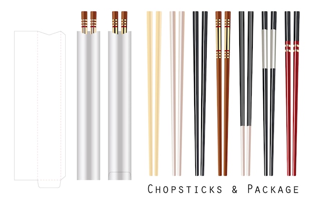 Real chopstick with package on a white background | Premium Vector
