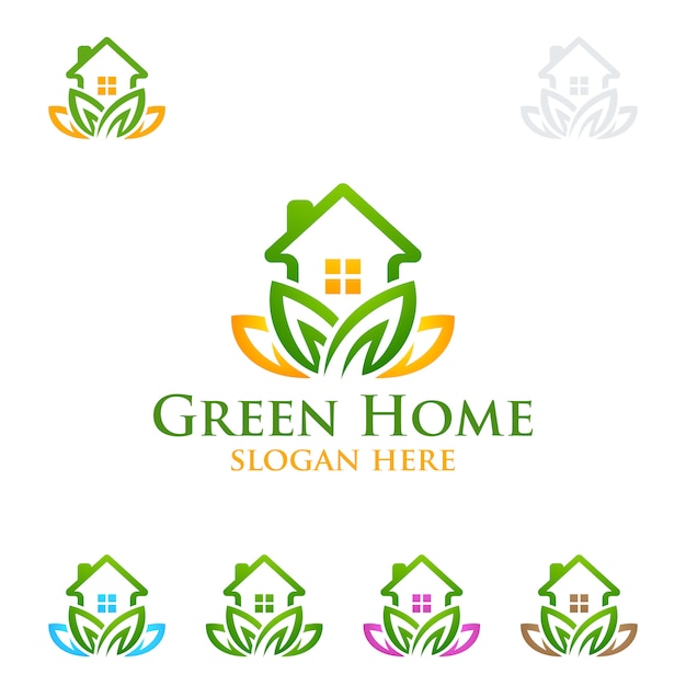 Premium Vector Real Estate Logo With Green House And Lotus Concept