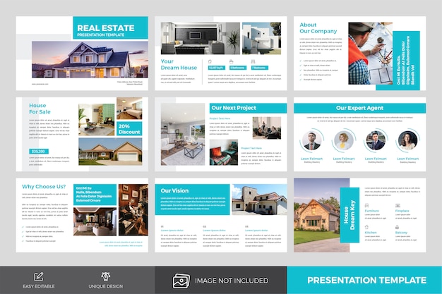 Real estate presentation slides template Premium Vector