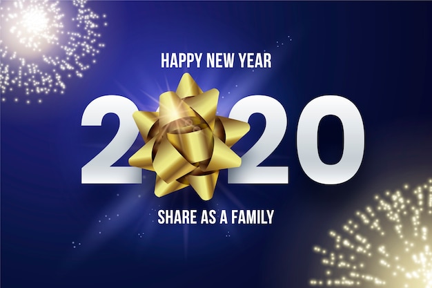Realistic 2020 background with fireworks Free Vector