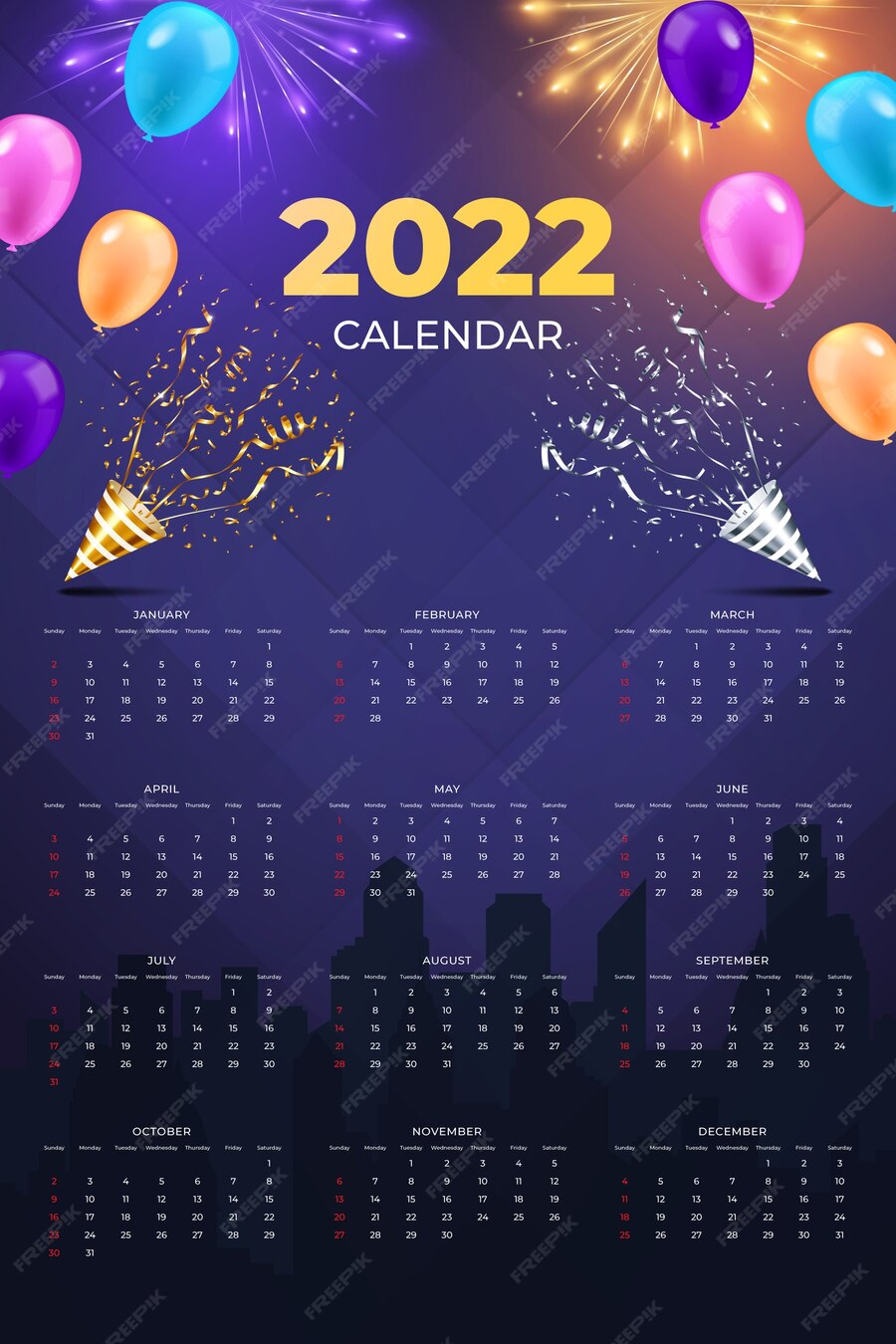 Free Vector Realistic 2022 Calendar Template