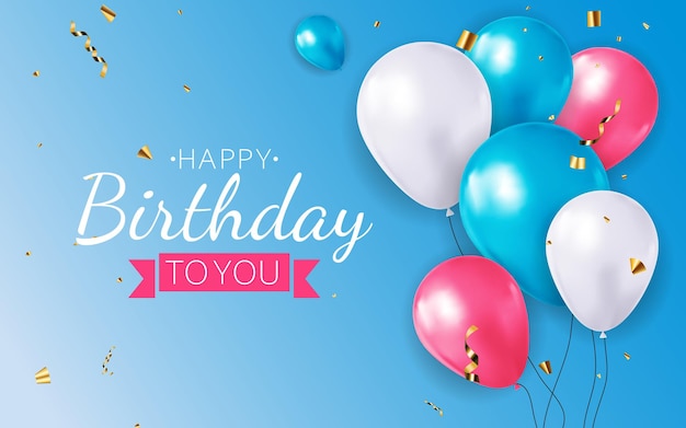 Premium Vector | Realistic 3d balloon, happy birthday greeting