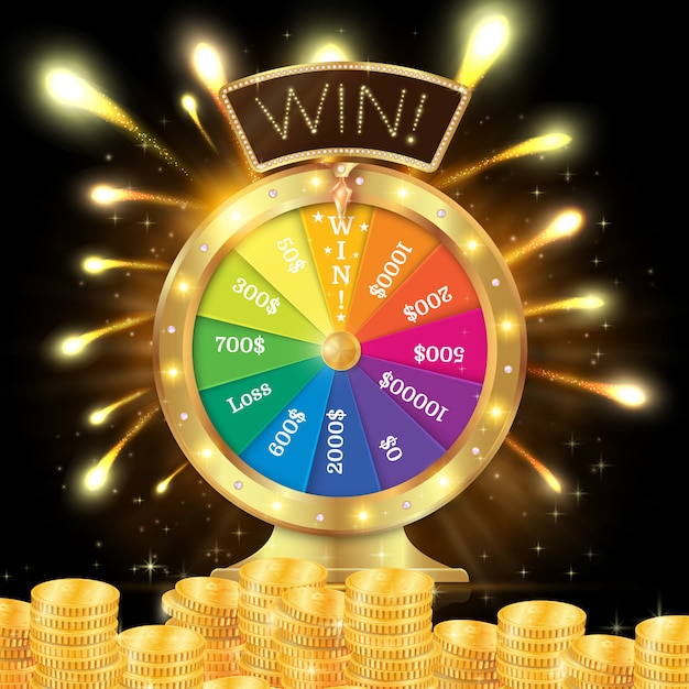 Realistic 3d spinning fortune wheel Premium Vector