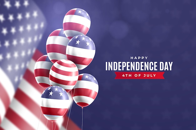 Realistic 4th of july independence day balloons background Free Vector