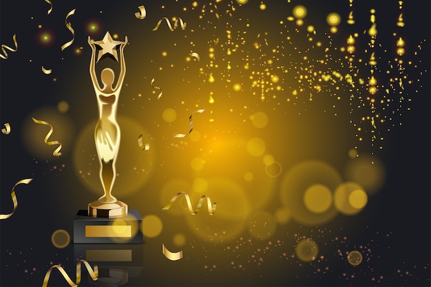 Free Vector | Realistic award with lights, golden confetti and trophy