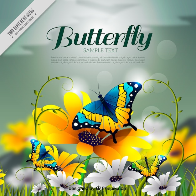Realistic background with awesome\
butterflies