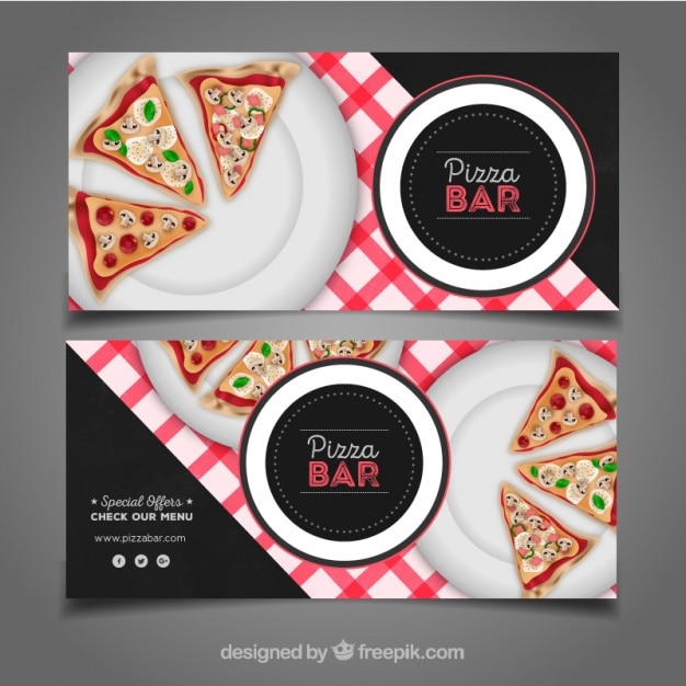 Realistic banners of dishes with pizzas
