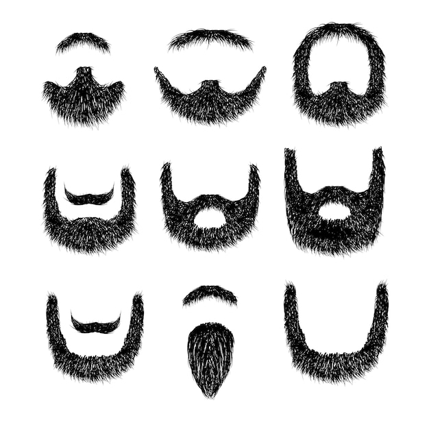 Realistic Beard Set Isolated On White Background | Premium Vector